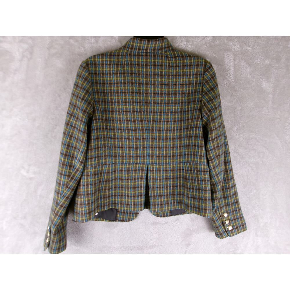 Talbots Wool Blend Plaid Military Jacket Size 8 Crest Buttons Equestrian Preppy - Picture 7 of 8